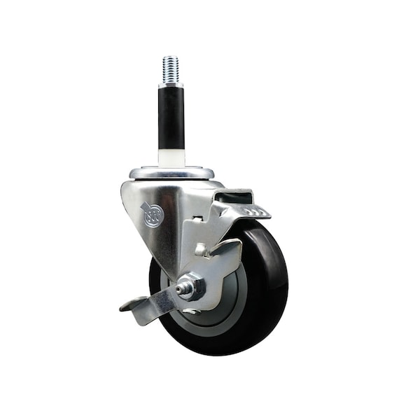 Service Caster 3.5'' SS Black Poly Swivel 7/8'' Expanding Stem Caster with Brake SCC-SSEX20S3514-PPUB-BLK-TLB-78 - main